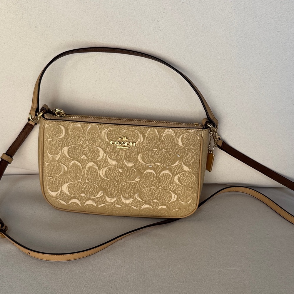 Coach Gold-Beige Signature Crossbody Bag